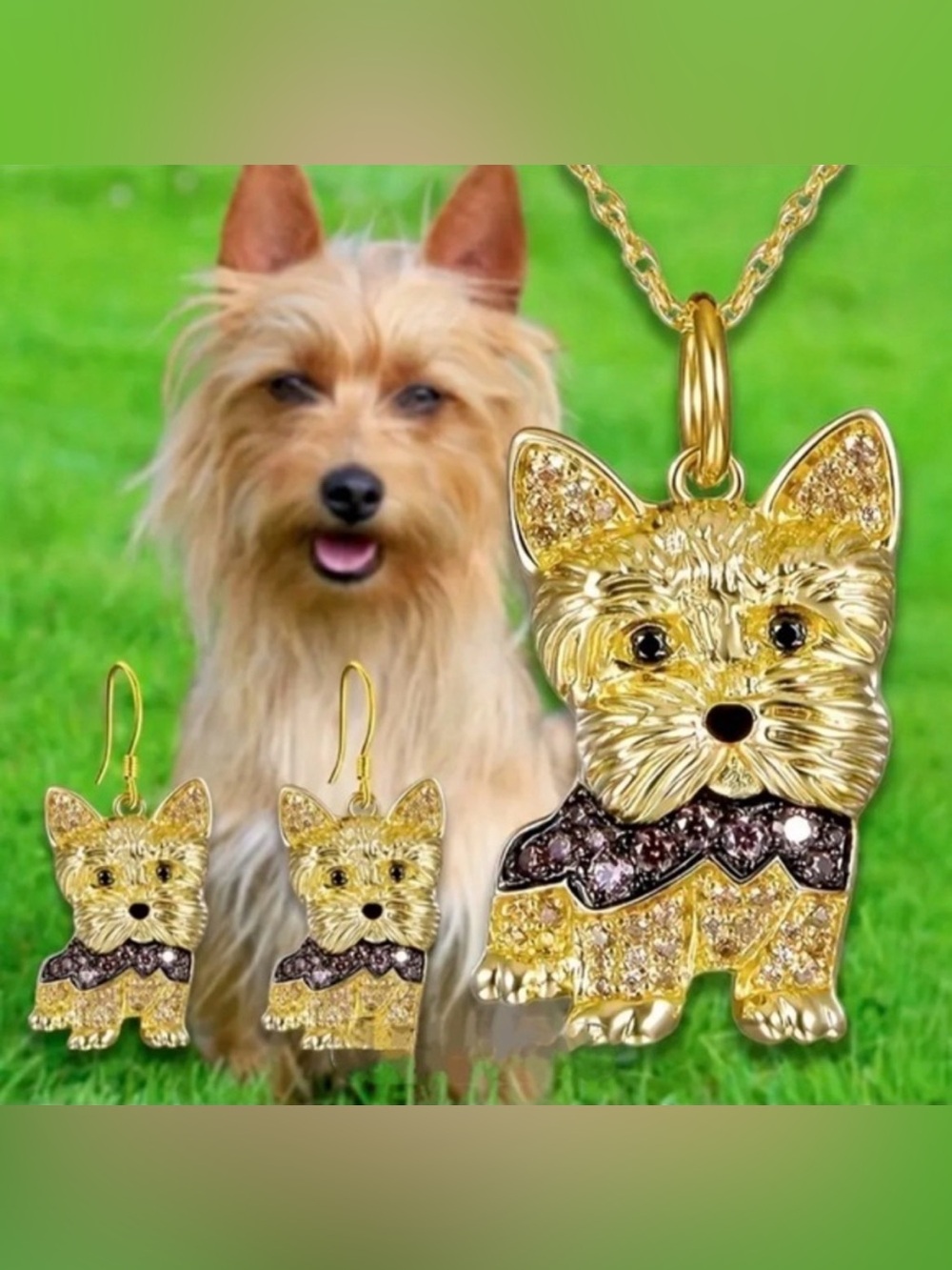 NWT!! Cute Yorkshire Puppy Pendant Necklace/Earrings/Set, Creative Jewel…